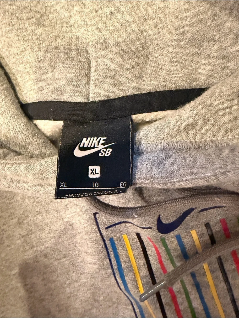 Nike Gray Hoodie with Multicolor Stripe Logo